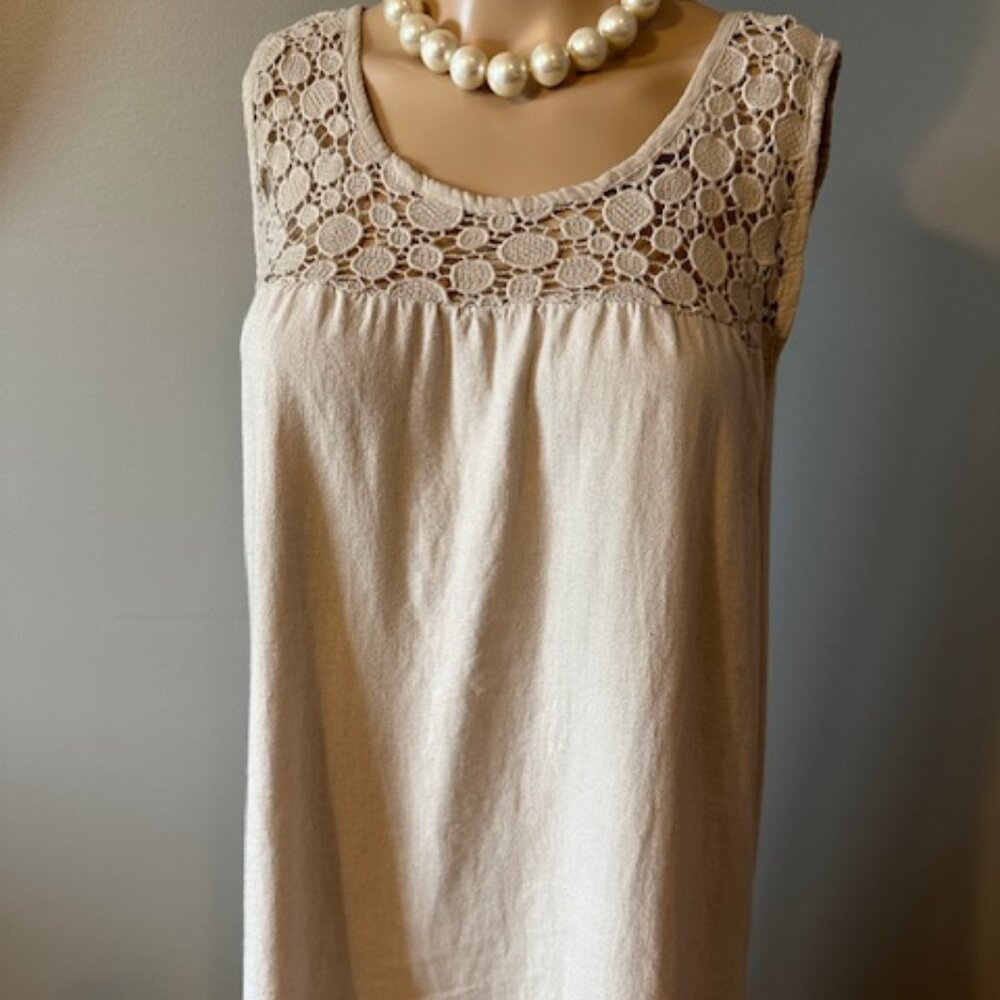 NWOT TAN A-LINE 100% LINEN HANDMADE DRESS